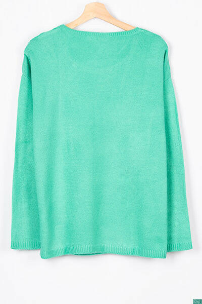 Ladies full sleeve net design round neck casual fit soft light knitwear.