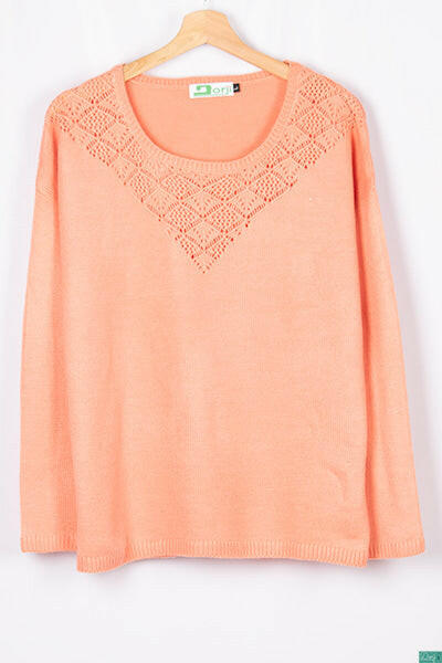 Ladies full sleeve net design round neck casual fit soft light knitwear.
