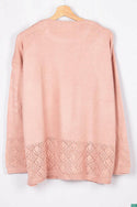 Ladies net design in sleeve & bottom casual fit round neck with shoulder button soft light knitwear in Pastel Pink.