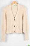 Ladies loose fit fluffy long full sleeve big button V neck cardigan
