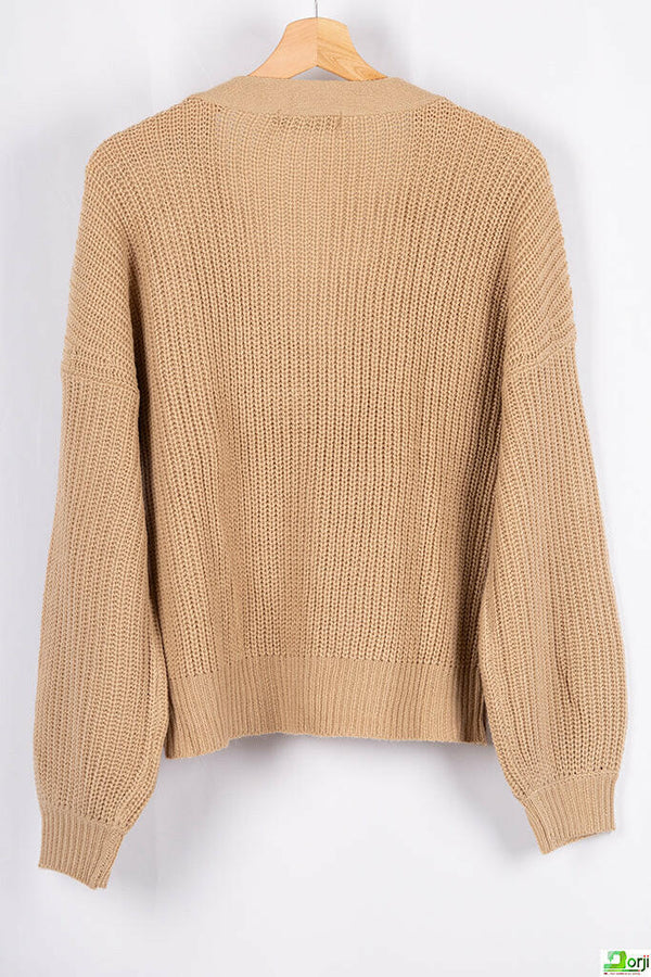 Ladies loose fit full sleeve V neck cardigan