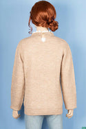 Ladies full sleeve Crew neck with lace frills Casual fit sweater with on Brown.