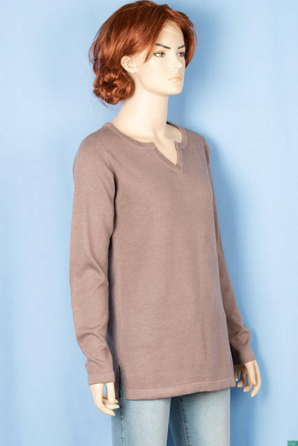 Ladies full sleeve casual fit round collar with v placket neck sweater.