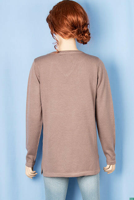 Ladies full sleeve casual fit round collar with v placket neck sweater.