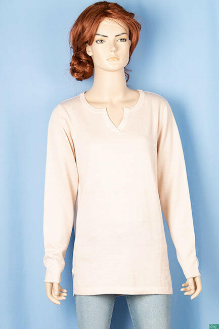 Ladies full sleeve casual fit round collar with v placket neck sweater.