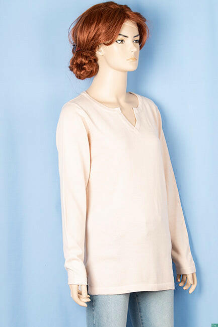 Ladies full sleeve casual fit round collar with v placket neck sweater.