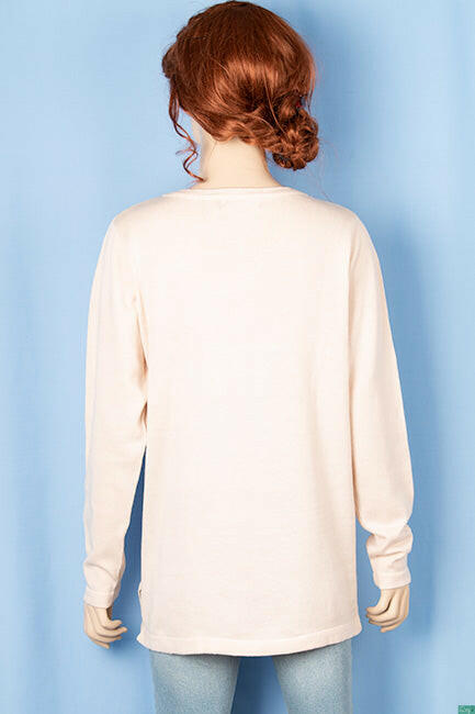 Ladies full sleeve casual fit round collar with v placket neck sweater.