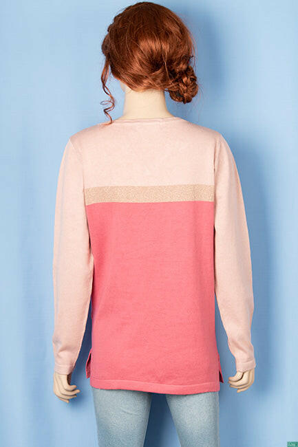 Ladies full sleeve casual fit round collar with v placket neck glittery shaded sweater.