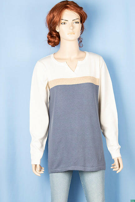 Ladies full sleeve casual fit round collar with v placket neck glittery shaded sweater.