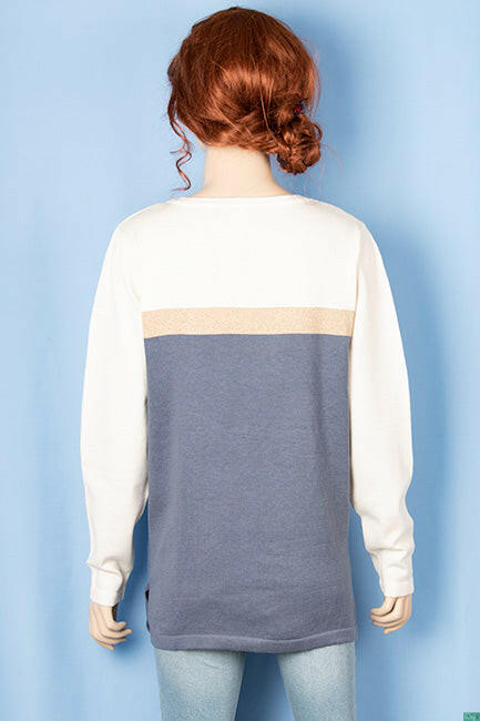 Ladies full sleeve casual fit round collar with v placket neck glittery shaded sweater.