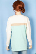 Ladies full sleeve casual fit round collar with v placket neck glittery shaded sweater.