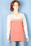 Ladies full sleeve casual fit round collar with v placket neck glittery shaded sweater.
