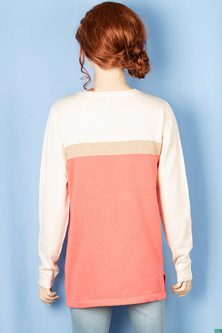 Ladies full sleeve casual fit round collar with v placket neck glittery shaded sweater.
