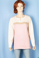 Ladies full sleeve casual fit round collar with v placket neck glittery shaded sweater.