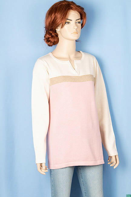 Ladies full sleeve casual fit round collar with v placket neck glittery shaded sweater.