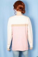 Ladies full sleeve casual fit round collar with v placket neck glittery shaded sweater.