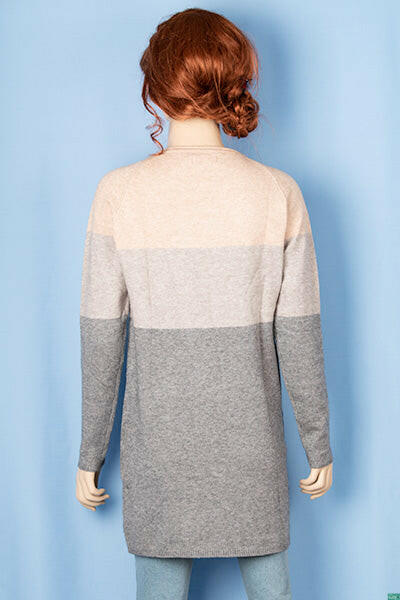 Ladies full sleeve casual fit round neck shaded long sweater.