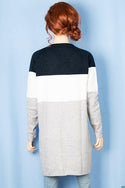 Ladies full sleeve casual fit round neck shaded long sweater.