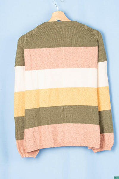 Ladies full sleeve casual fit round neck shaded sweater in Olive Peach Yellow Shades.