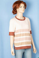 Ladies half sleeve casual fit round neck glittery shaded sweater in baby pink.