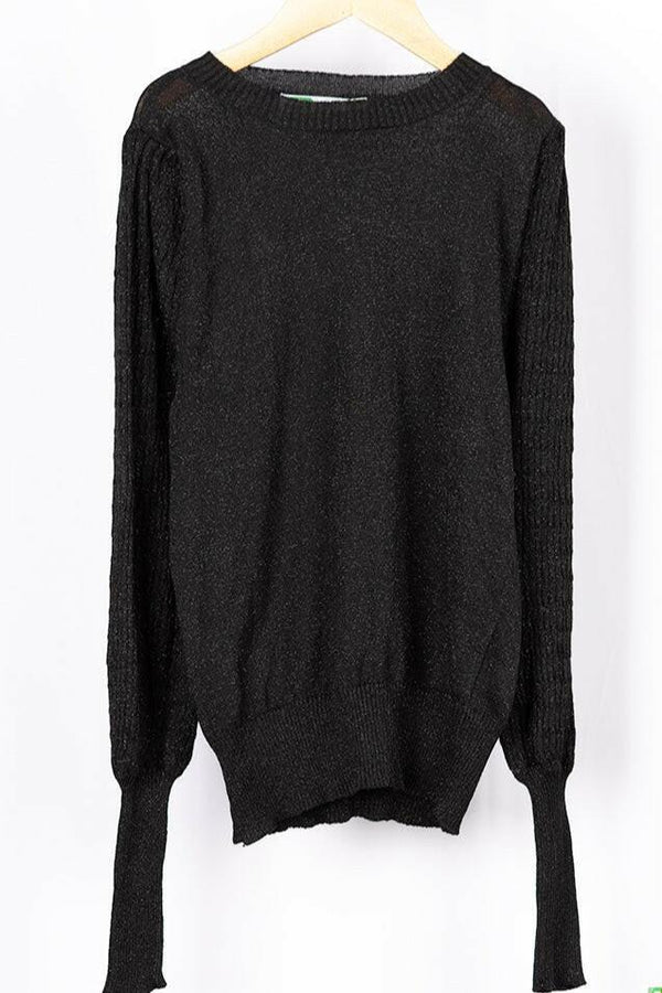 Ladies Light net designed fluffy Raglan full sleeve Soft Sweater in Black. A beautiful soft silk net sweater with 65% cotton & 35% polyester.