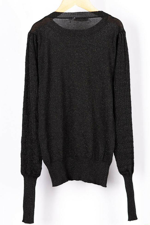 Ladies Light net designed fluffy Raglan full sleeve Soft Sweater in Black. A beautiful soft silk net sweater with 65% cotton & 35% polyester.