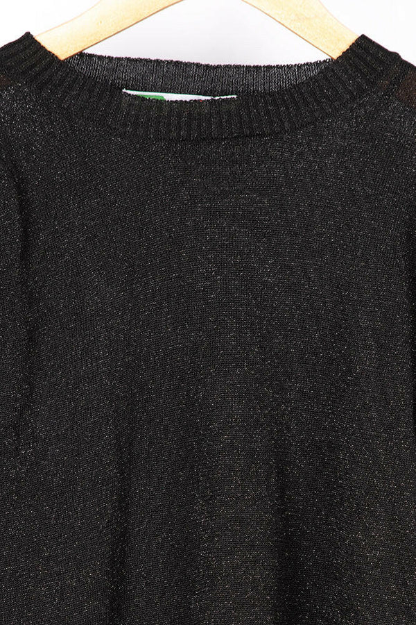 Ladies Light net designed fluffy Raglan full sleeve Soft Sweater in Black. A beautiful soft silk net sweater with 65% cotton & 35% polyester.