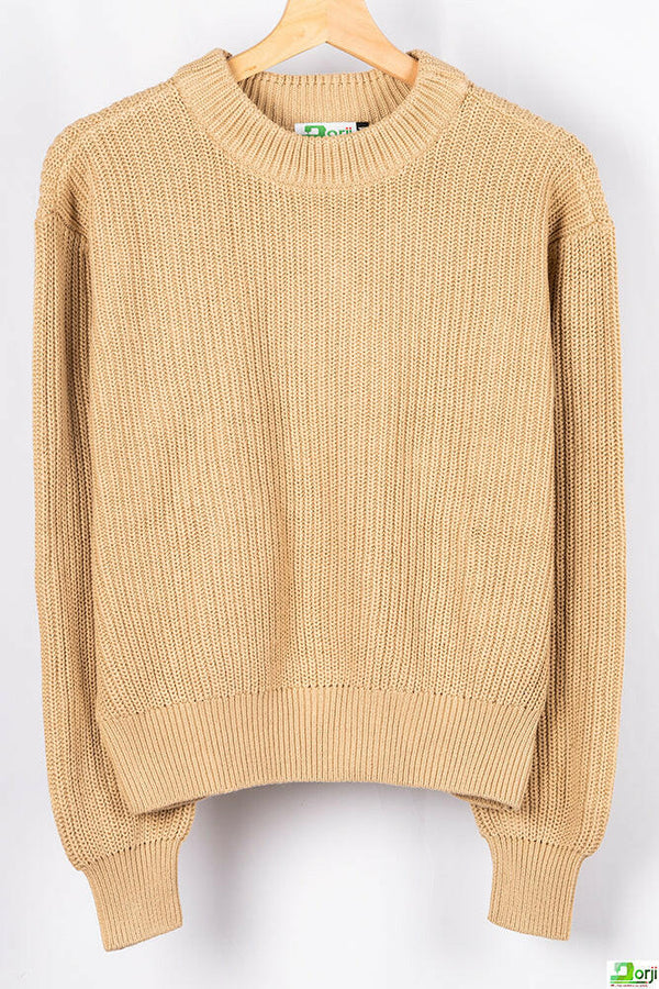 Ladies full sleeve loose fit round neck Chunky knit Sweater in various colours. A nice sweater with 65% cotton & 35% polyester.