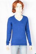 Ladies full sleeve casual fit V neck knitwear.
