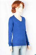Ladies full sleeve casual fit V neck knitwear.