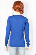 Ladies full sleeve casual fit V neck knitwear.