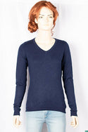 Ladies full sleeve casual fit V neck knitwear.