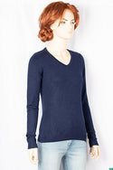Ladies full sleeve casual fit V neck knitwear.