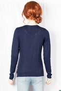 Ladies full sleeve casual fit V neck knitwear.