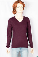Ladies full sleeve casual fit V neck knitwear.