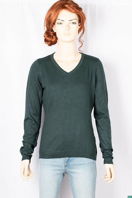 Ladies full sleeve casual fit V neck knitwear.