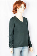 Ladies full sleeve casual fit V neck knitwear.