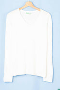 Ladies full sleeve casual fit V neck knitwear.
