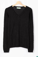 Ladies full sleeve casual fit V neck knitwear.