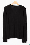 Ladies full sleeve casual fit V neck knitwear.