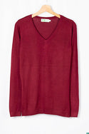 Ladies full sleeve casual fit V neck knitwear.