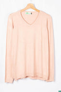 Ladies full sleeve casual fit V neck knitwear.