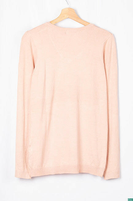 Ladies full sleeve casual fit V neck knitwear.