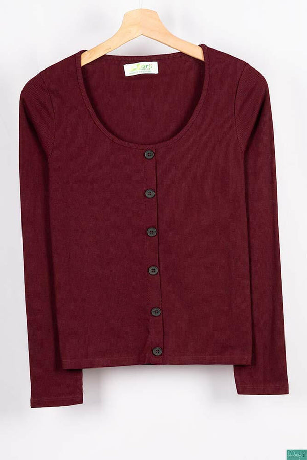 Ladies full sleeve casual fit round neck with small buttons tops