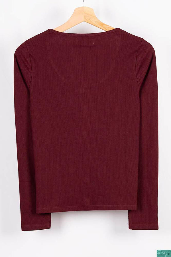 Ladies full sleeve casual fit round neck with small buttons tops