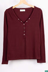 Ladies full sleeve casual fit V neck with small buttons tops in Various colours.