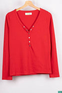 Ladies full sleeve casual fit V neck with small buttons tops in Various colours.