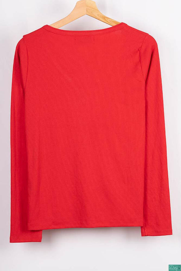 Ladies full sleeve casual fit V neck with small buttons tops in Various colours.