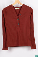 Ladies full sleeve casual fit V neck with big buttons tops