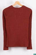 Ladies full sleeve casual fit V neck with big buttons tops